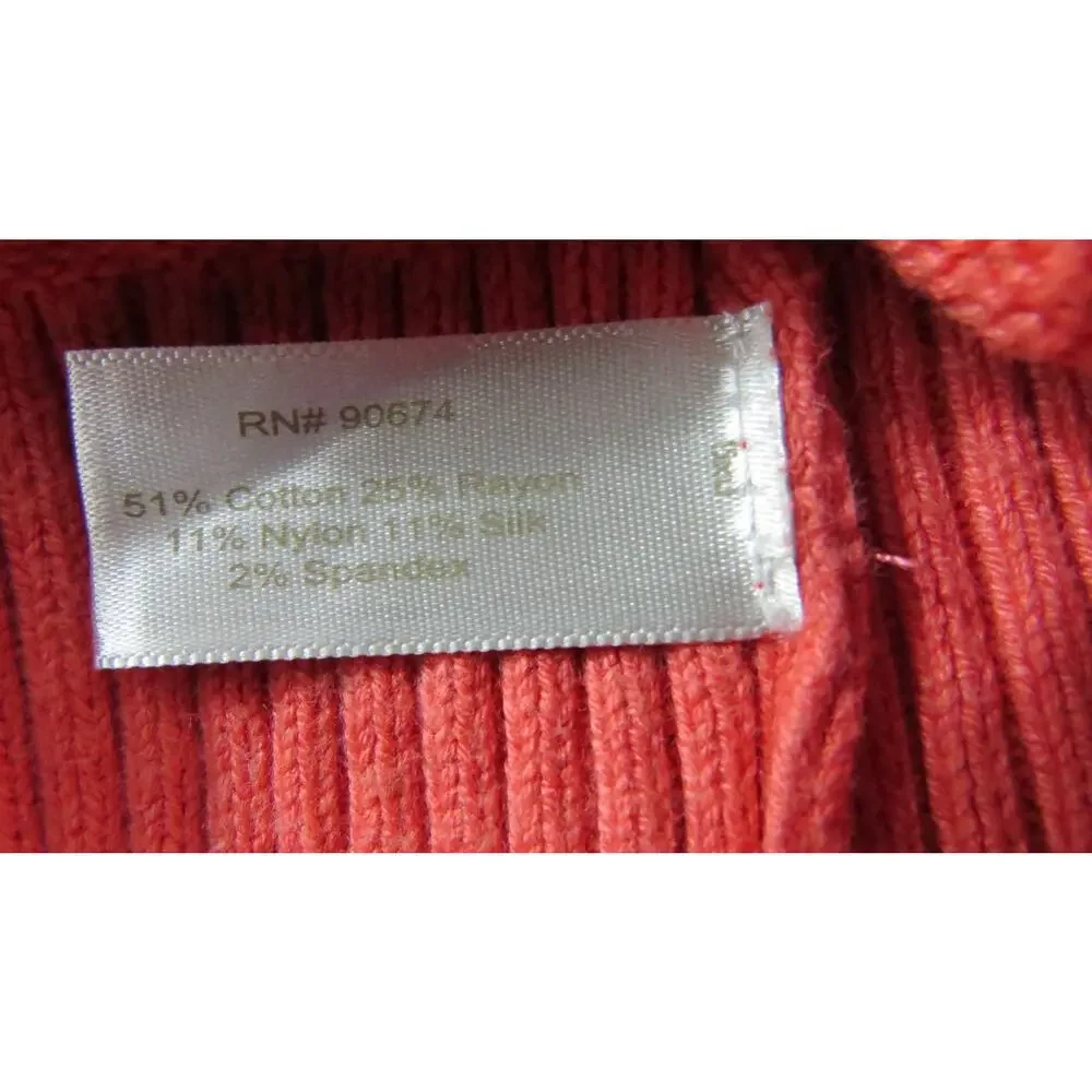Boston Proper Zip Silk Blend Sweater Womens M Coral Knit Ribbed Stretch Cardigan